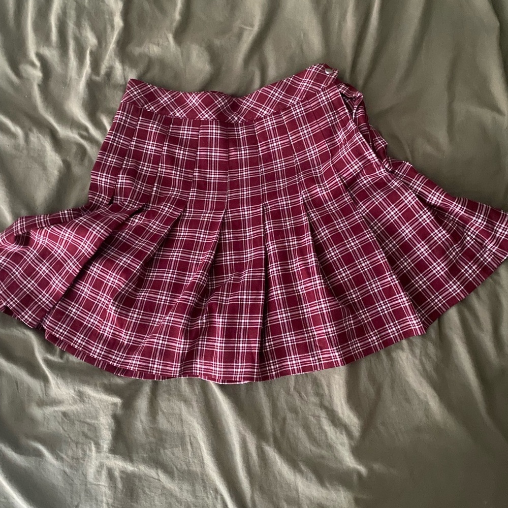 Plaid Pleated Skirt - Red